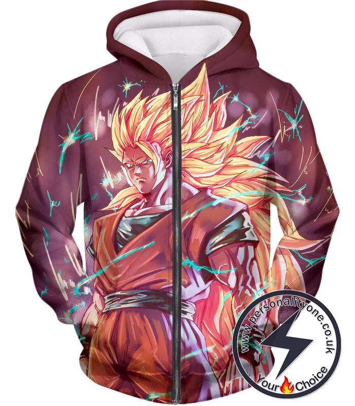 Dragon Ball Super Ultimate Form Super Saiyan 3 Goku Cool Anime Graphic Zip Up Hoodie